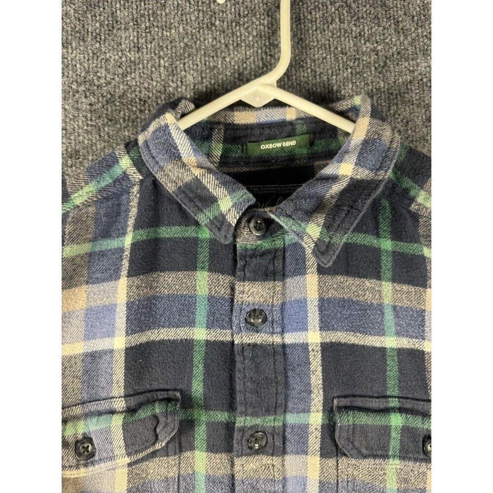 Woolrich Size L Blue Green Plaid Flannel Warm Thick Oxbow Bend Button Shirt Warm